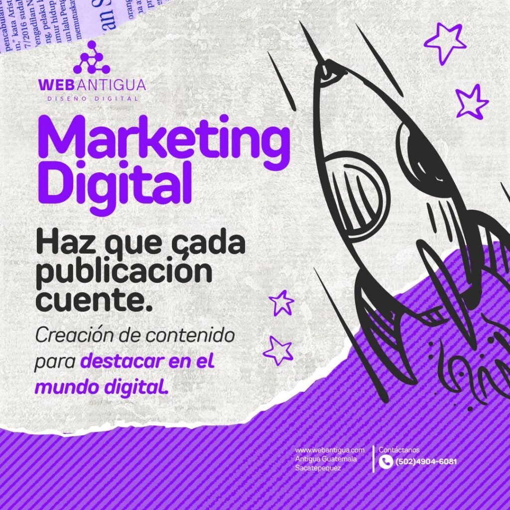 Flyer informativo sobre Marketing Digital en Web Antigua